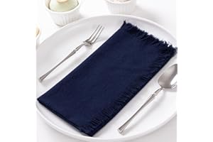 DeZerlor 6 Pack Navy Blue Cotton Linen Napkins with Fringe Soft Boho Cloth Napkins Set of 6 Handmade Dinner Napkins Bulk for Wedding Bridal Baby Shower Daily Use, 17 x 17 Inches