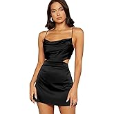 Verdusa Women's Draped Cut Out Crisscross Tie Backless Satin Cami Dress