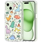 MOSNOVO Case for iPhone 15, [Buffertech 6.6ft Military-Grade Drop Protection] [Anti Peel Off Tech] Clear TPU Bumper Phone Case Cover Design - Dinosaur Land
