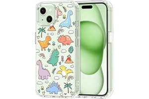 MOSNOVO Case for iPhone 15, [Buffertech 6.6ft Military-Grade Drop Protection] [Anti Peel Off Tech] Clear TPU Bumper Phone Case Cover Design - Dinosaur Land