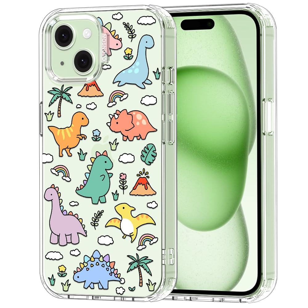 MOSNOVO Case for iPhone 15 Plus/ 14 Plus [Buffertech 6.6ft Military-Grade Drop Protection] [Anti Peel Off Tech] Clear TPU Bumper Phone Case Cover Design - Dinosaur Land — image 1