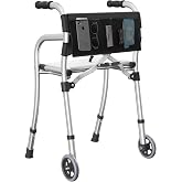 Narrow Walkers for Seniors, Folding Standard Walker with Seat, Lightweight Aluminum Mobility Rolling Walker for Seniors and Adults, Compact Travel Walker Height Adjustable, Supports 350 lbs，Only 8LBS
