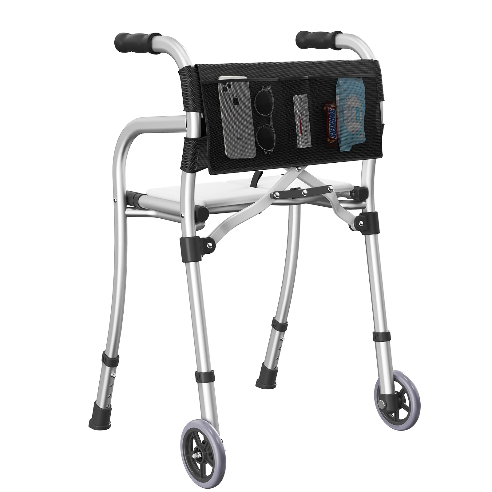 Photo 1 of Narrow Walkers for Seniors, Folding Standard Walker with Seat, Lightweight Aluminum Mobility Rolling Walker for Seniors and Adults, Compact Travel Walker Height Adjustable, Supports 350 lbs?Only 8LBS