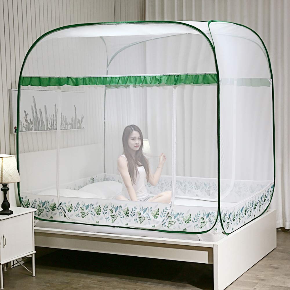 Pop-Up Mosquito Net Tent Canopy for King Size Beds, Crib Netting, Self-Standing Tent for Camping, Folding Portable for Baby Adults Trip (Green & King)