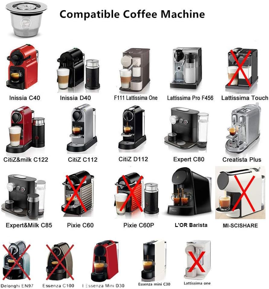 Stainless Steel Refillable Coffee Capsules with Accessories Compatible With Nespresso Machine Coffee Pods Reusable Coffee Filters: Kitchen & Dining