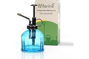 Whonline Glass Plant Mister Spray Bottle, 6.5" Blue Plant Misters for Inside, Plant Sprayer Mister with Vintage Bronze Plastic Spout, Suitable for Cleaning, Garden, Plants, Light Blue