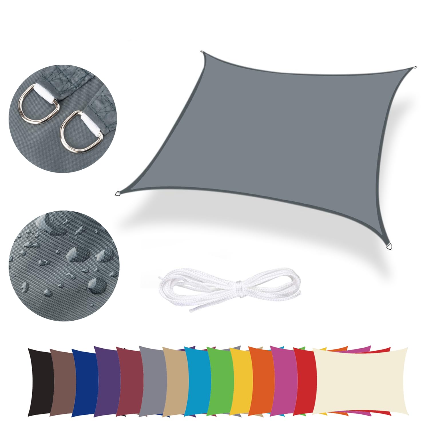 Lingle888 Sun Shade Sail Garden Patio Awning Canopy Sunscreen 98% UV Block Custom 10 Colour 21sizes (3x4, Grey)