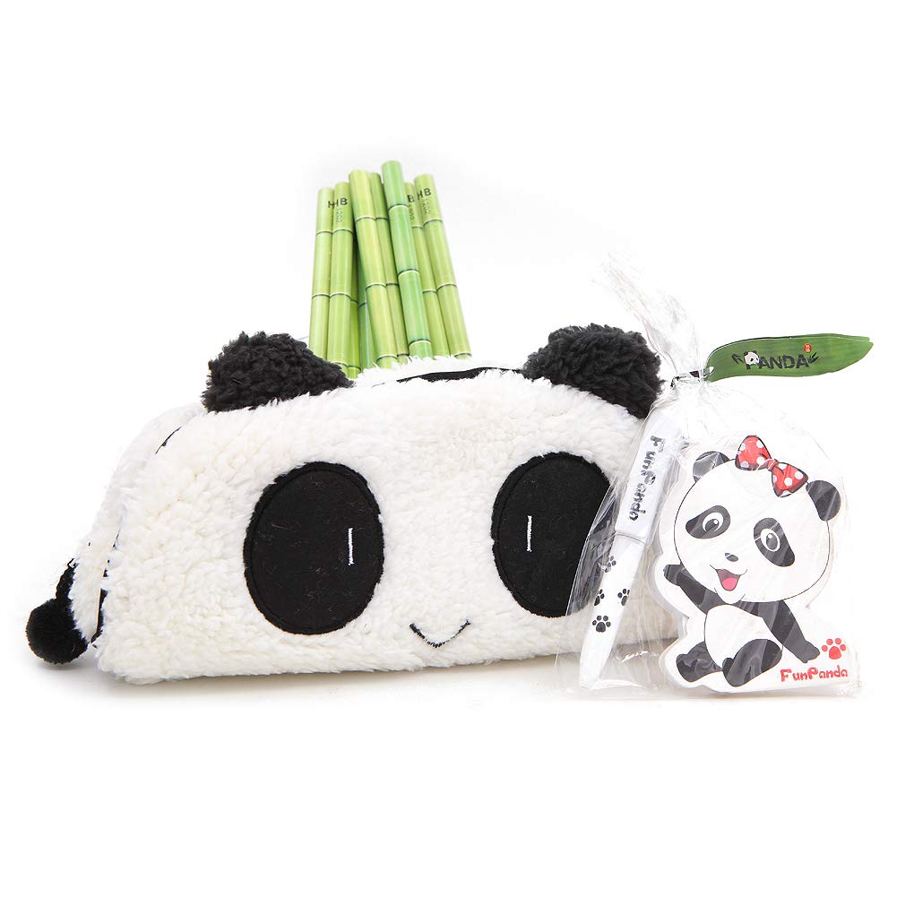 13 Pcs Panda Theme Stationery Set Include 1 Pencil Case with 10 Bamboo Pencils 1 Panda Memo Pad and 1 Mini Ball-Point Pen for Student Kids Study Gift School Prize
