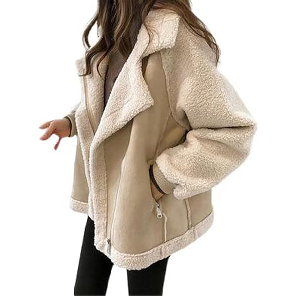 Womens Faux Leather Lambs Leather Jacket Moto Biker Coat Wool Fur