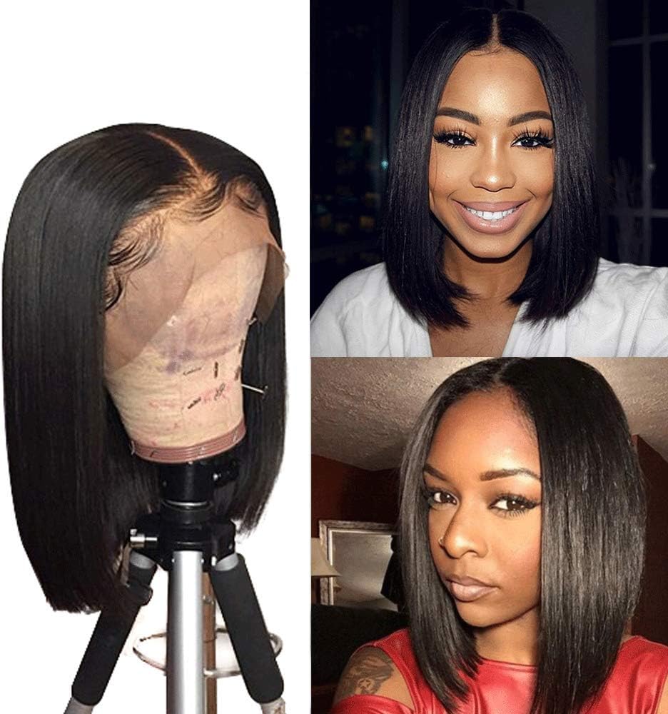 Lace Front Human Hair Wigs Short Bob Straight Human Hair Wigs for Black Women Human Hair wig Brazilian Virgin Human Hair Pre-plucked with Baby Hair 13x4 Lace Frontal Wigs (16 Inch)