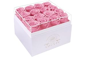 LOUVPY 16 Pink Ideas for Her - Forever Flowers Roses in Acrylic Box - Preserved Rose Gift - Fresh Flowers Bouquet for Delivery Prime - Birthday Gifts for Women