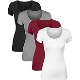 Sugar Sunday Cotton Tshirts for Women Short Sleeve Tshirt Basic Tees Plain T Shirt Womens Casual Tops Tee Undershirt Pack 1-4