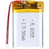 Qimoo 602535 3.7V Lipo Battery 500mAh 602535 Rechargeable Lithium | Polymer Battery Pack with JST PH2.0mm Connector for Electronic Device