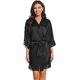 Kihnop Women's Satin Robe Silk Robe Lace Bridal Robes for Bride Bridesmaid Robes Silky Bathrobe Getting Ready Sleepwear