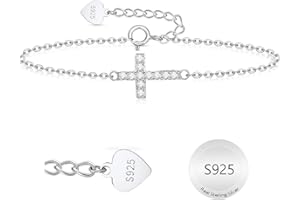 Easter 925 Silver Cross Bracelet for Women, Christian Minimalist Crucifix Pendant Link Chain Jewelry First Communion Confirma