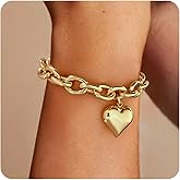 WOWORAMA Gold Heart Bracelets for Women Gold Chunky Link Chain Bracelet Puffy Heart Charm Bracelet Adjustable Thick Chunky Gold Bracelets