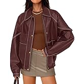 ZESICA Women's Faux Leather Jacket Oversized Zipper Motorcycle Coats 2026 Spring Fashion Trendy Clothes Outfits