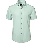 EOUOSS Mens Short Sleeve Dress Shirts Stretch Button Down Wrinkle Free Casual Solid Formal Shirt for Summer Business Wedding