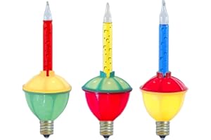 Novelty Lights Replacement Bubble Lights 3 Pack, Traditional Red/Blue/Yellow Liquid with Multicolor Bases, Vintage Glass Holiday Bulbs with Flowing Liquid, 5 Watts Each, C7/E12 Base