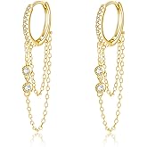 Reffeer 925 Sterling Silver Chain Drop Earrings Hoop for Women Teens CZ Hoop Chain Earrings Dangle