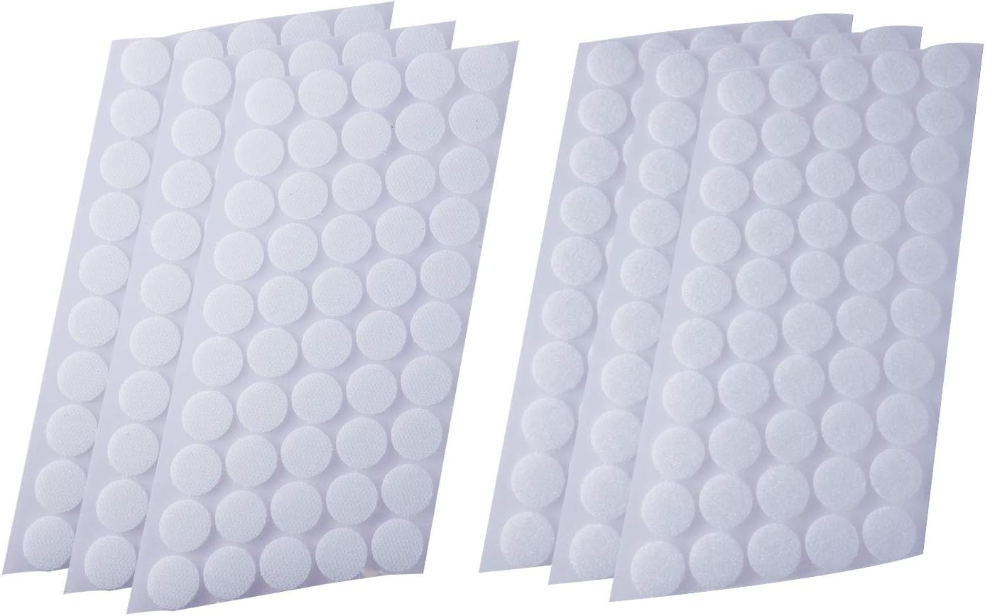 Mini Skater 300Pcs (150 Pairs) 20 mm/0.78 Inch Diameter Self Adhesive Nylon Sticky Back Coins Hook Loop Strips Fastener Round Dot Stickers Tapes for Hanging Sewing Clothing Kids Crafts (White)