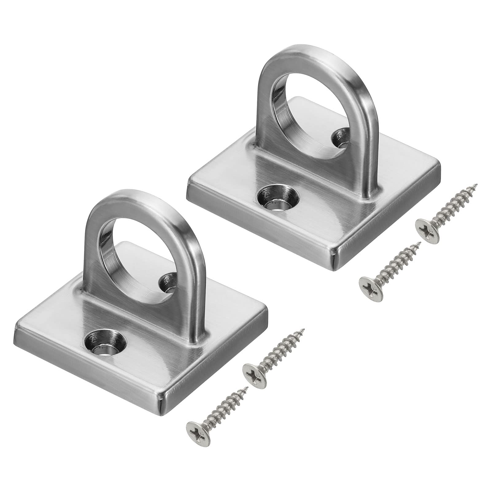 PATIKIL Pad Eye Plate U Hooks, 2 Pack Metal Ceiling Hook Wall Mount Loop with Screws Hardware Ring Hooks for Hanging Ropes in Queue Barrier, Dark Silver