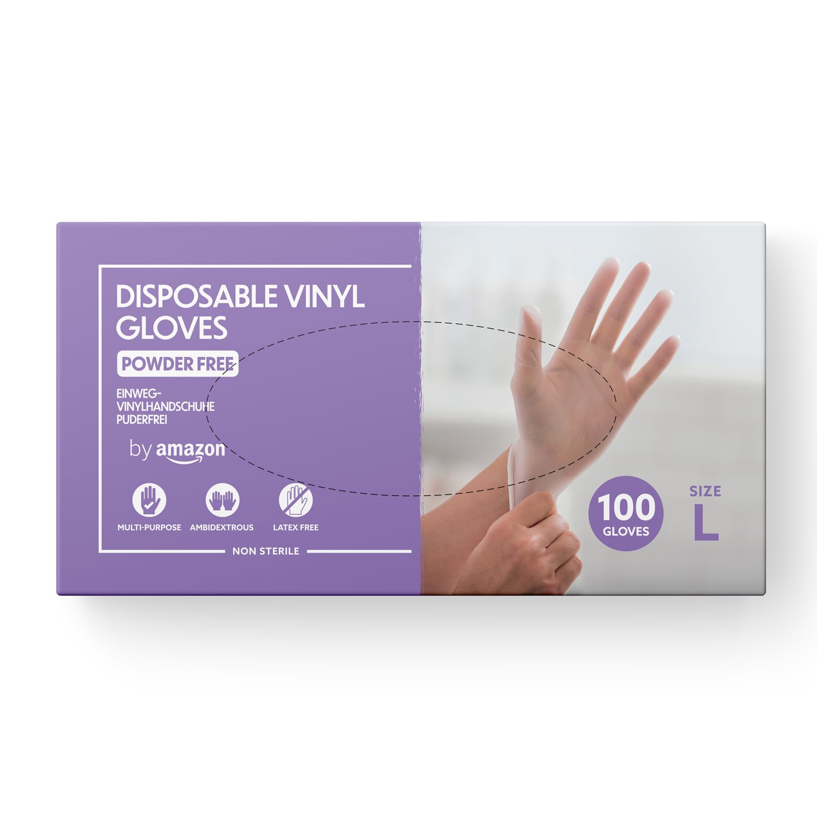 by Amazon - Disposable Vinyl Gloves, Size L, Pack of 100