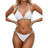 Zuvebamyo Women's Two Piece Thong Bikini Sets Sexy Halter Triangle Swimsuit Brazilian String Bathing Suits