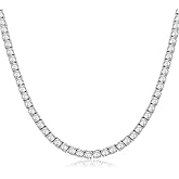 Classic Diamond Tennis Necklace For Women and Men, 18K White Gold Plated Sparkling 4mm Round Cut Cubic Zirconia Chain (22 inches, spring clasp chian)