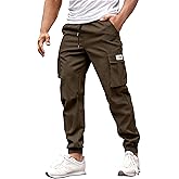 PLEPAN Mens Casual Cargo Joggers Pants Stretch Elastic Waist Drawstring Tapered Sweatpants with Pockets