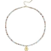 BYIA Natural Gemstone Necklaces for Women Agalmatolite Choker Handmade Cross Necklace Pagodite Boho Beaded Jewelry Faith Gifts