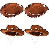 Peohud 4 Pack Felt Cowboy Hat, Small Western Cowgirl Hat, Wide Brim Cowboy Hat with Neck Drawstring, Cosplay Costume Accessories for Halloween Dress Up Party