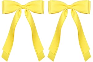 MIROKSH 5.5in Yellow Hair Bow Clips Long Tail Silky Satin Polyester Ribbon Bowknot Barrettes Alligator Hairpins for Toddler Girls Women Summer Easter Back School Dress Decor Accessory Gift