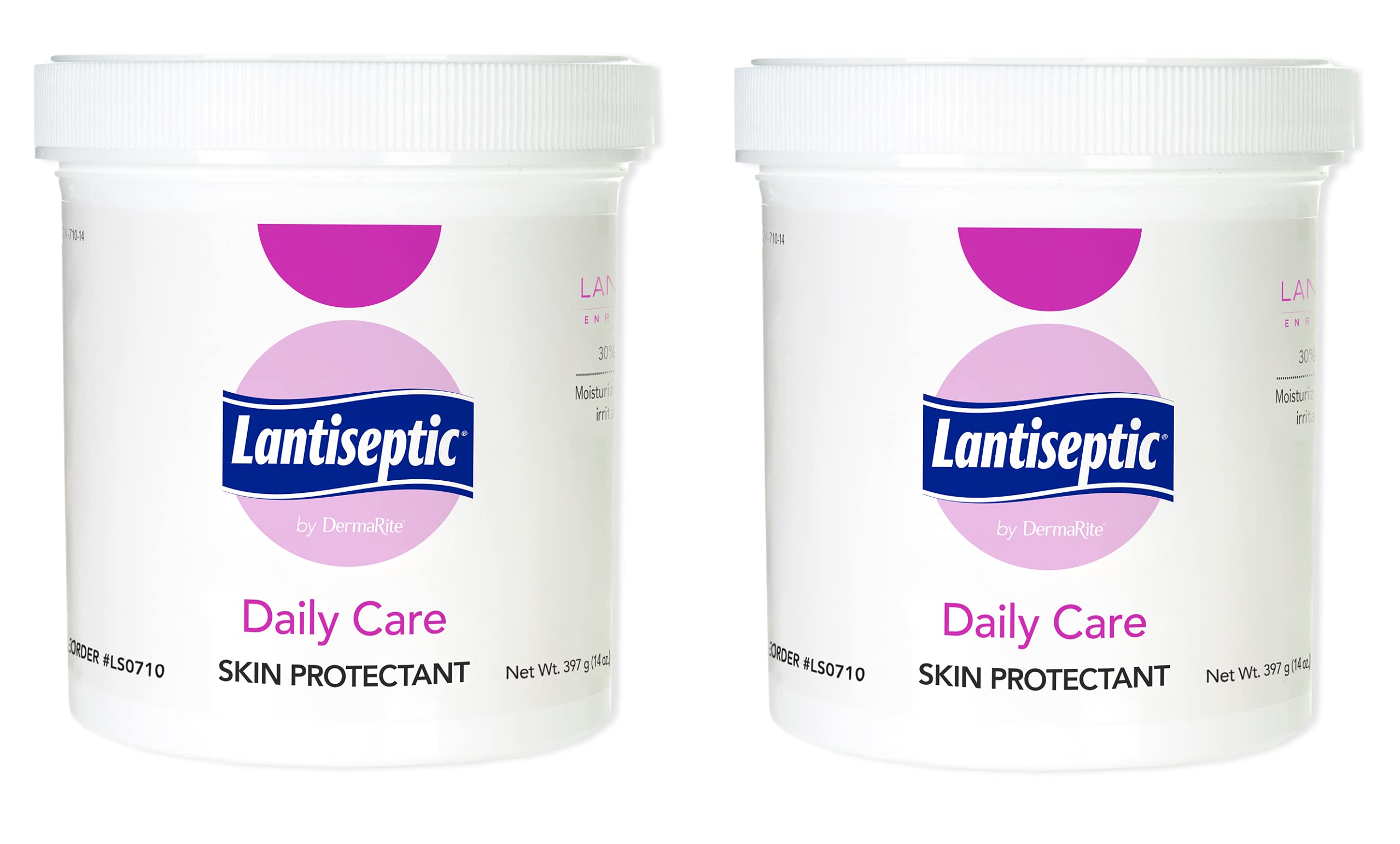 DermaRite Lantiseptic Dry Skin Therapy Skin Protectant - Scented Moisturizing Cream, Enriched with 30% Lanolin - 14 oz. Jar, 2 Count