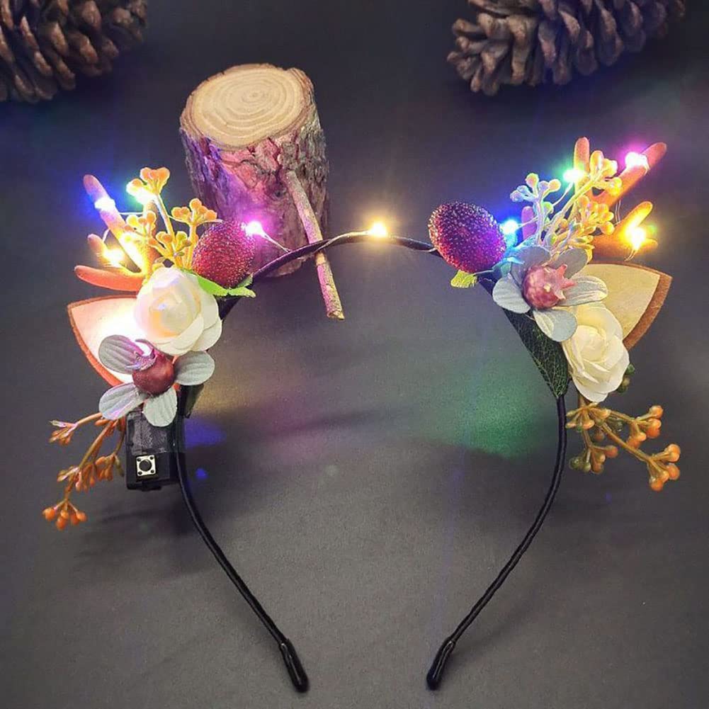 Wedity LED Christmas Glowing Tiara Reindeer Antlers Hair Accessories Christmas Party Feather Hair Hoop Headwear Hair Accessories for Women(D)