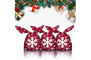 GARDEASY 50PCS Christmas Gift Bags, Christmas Candy Bags Cute Rabbit Ear Christmas Goodie Bags Christmas Cookie Bags for Christmas Party（Snow Dance）