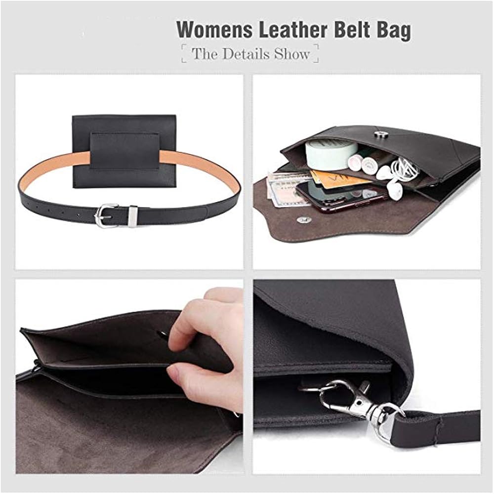 Famhome Women leather fanny pack, removable Belt with MINI Purse Travel Cell Phone Bag, Simple-black - Image 5