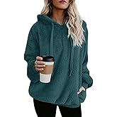 ReachMe Womens Oversized Sherpa Pullover Hoodie with Pockets Fuzzy Fleece Sweatshirt Plaid Fluffy Jacket Coat