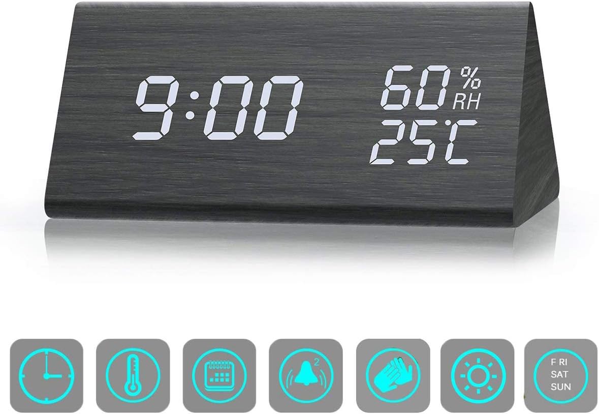 Sveglia da comodino con batteria orologio digitale con temperatura data, grande display LCD a cifre, sensore di luminosità intelligente, sveglia digitale retroilluminata per casa, ufficio e viaggio