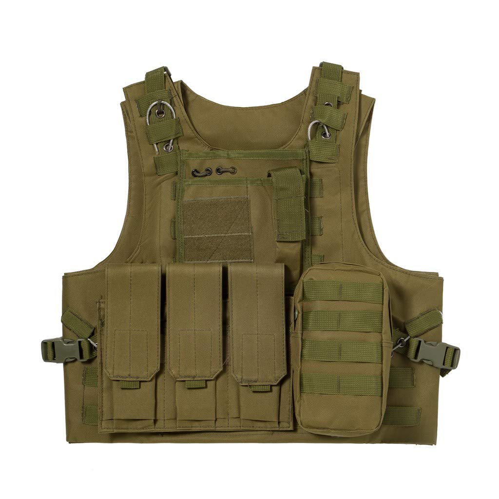 Jipemtra Tactical MOLLE Airsoft Vest Adjustable Paintball Combat Training Vest Detachable (Green)