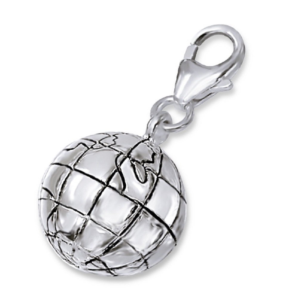 The Rose & Silver Company Women 925 Sterling Silver World Shaped Charm with Clip On Clasp
