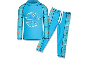 TFJH E 2PCS Kids Boys Long Sleeve Swimsuit UPF 50+ UV Sun Protective Swimwear