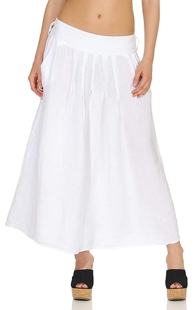 Malito Damen Maxi Leinenrock | Langer Rock mit Gürtelschlaufen | Sommerrock mit breitem Bund - Rock 8693