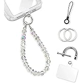 KARENSKEYS Phone Charm Strap, Stylish Crystal Beaded Lanyard with Tether Tab &Metal Buckle for Cellphone, Wrist Keychain for Car Keys with D Ring for Women.