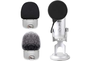 3pcs Professional Microphone Furry Windscreen Foam Wind Cover Muff + Pop Filter Shield Dual Layered Noise Reduction Compatibl