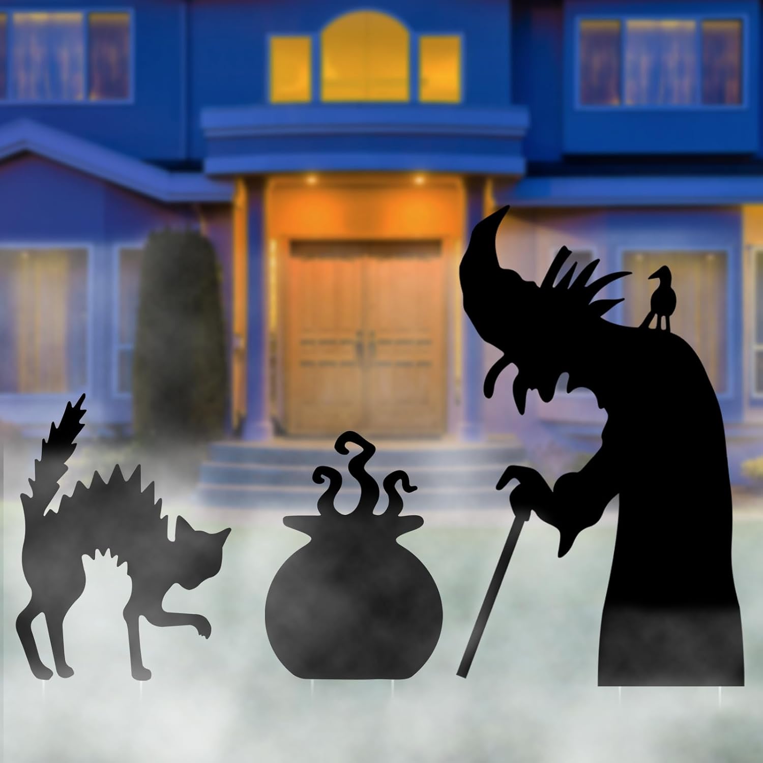 Yard Signs - Wironlst Halloween Decorations Outdoor Black Cat Witch Cauldron Yard Signs with Stakes, Scary Witch Silhouette Halloween Decorations for Outdoor Yard Lawn Garden Halloween Decor