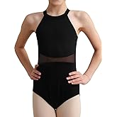 WYHDY Ballet Leotard for Girls Dance Halter Leotard Sleeveless Waist Mesh Hollow Back