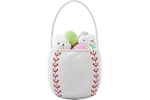 Baseball Basket Plush Easter Basket Easter Egg Hunt Basket,Halloween Trick or Treat Basket,Candy Bucket Tote Bag for Kids(Bas