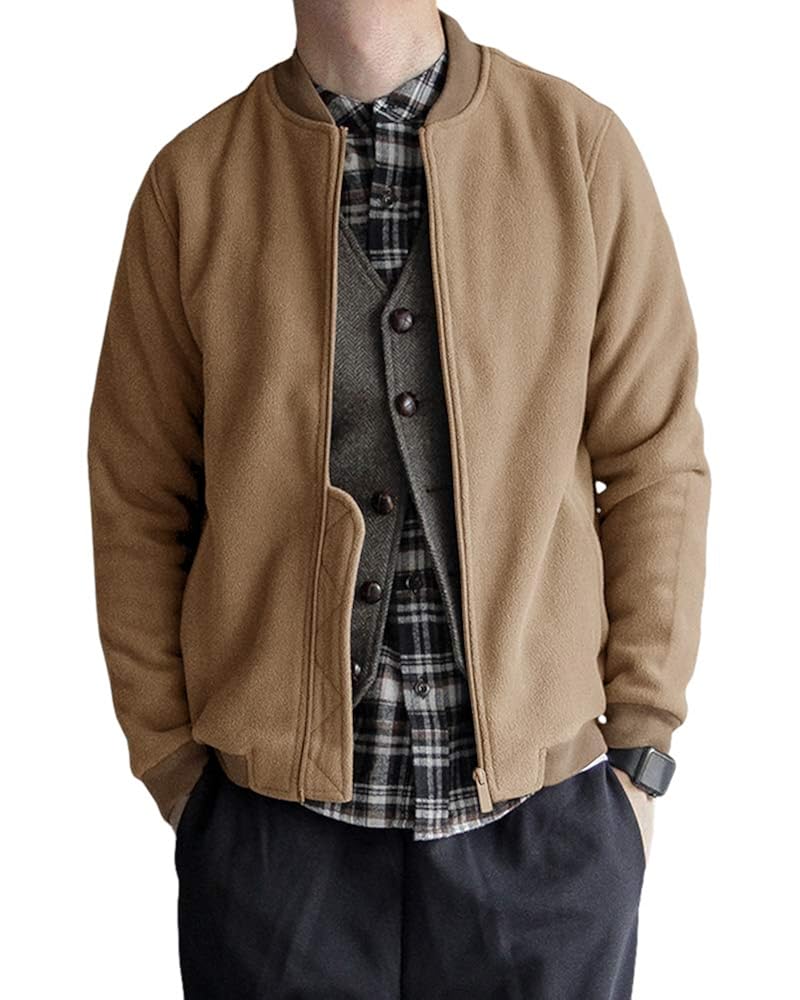 Mens Polar Fleece Jackets Full Zip Casual Long Sleeve Banded Collar