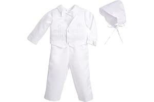 Lito Angels Baby Boys Christening Clothing Baptism Outfits with Bonnet Short Long Sleeve White Suit